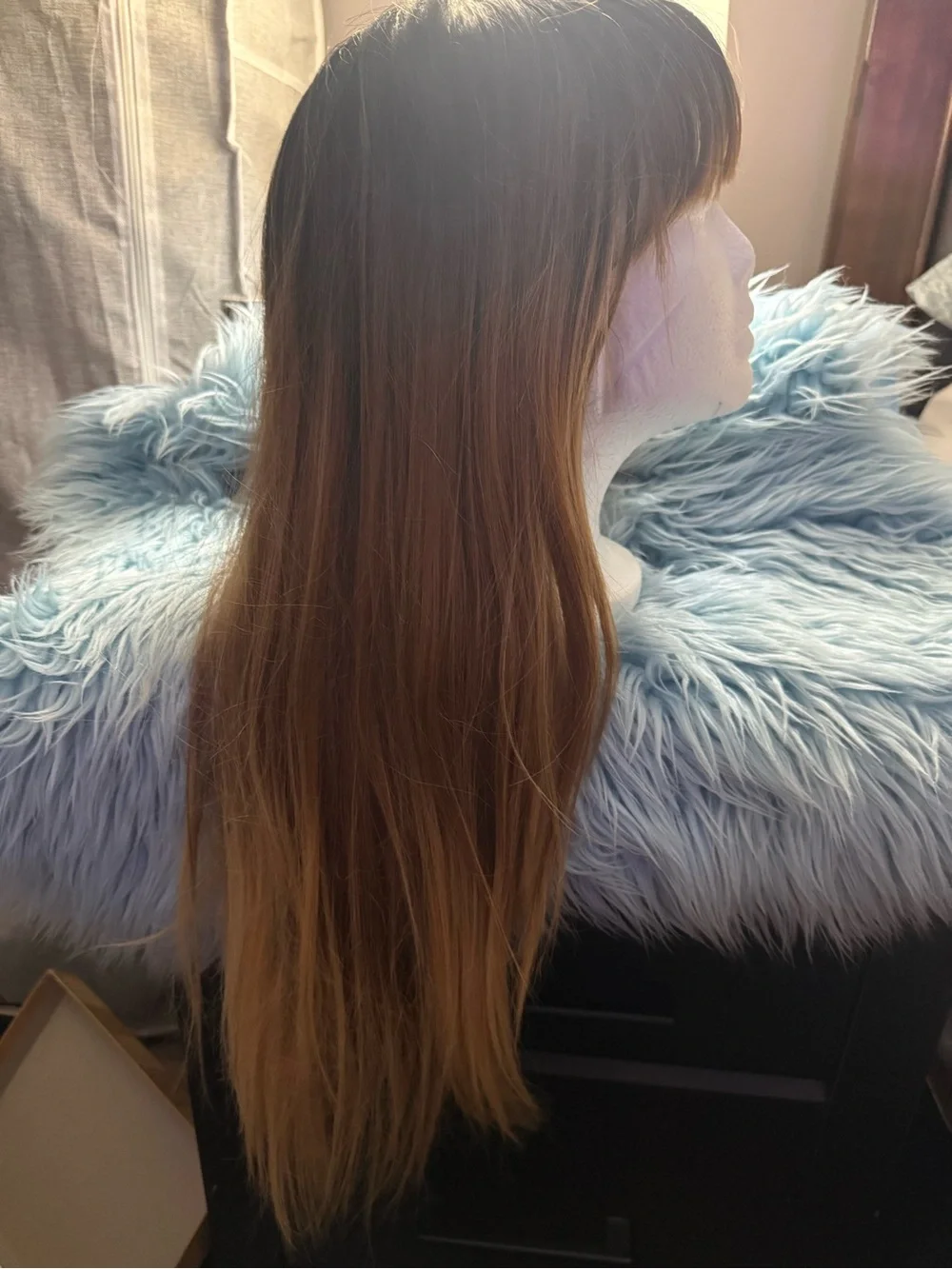 Natural Ombre Brown to Blonde Long Wig with Bangs ***never worn***